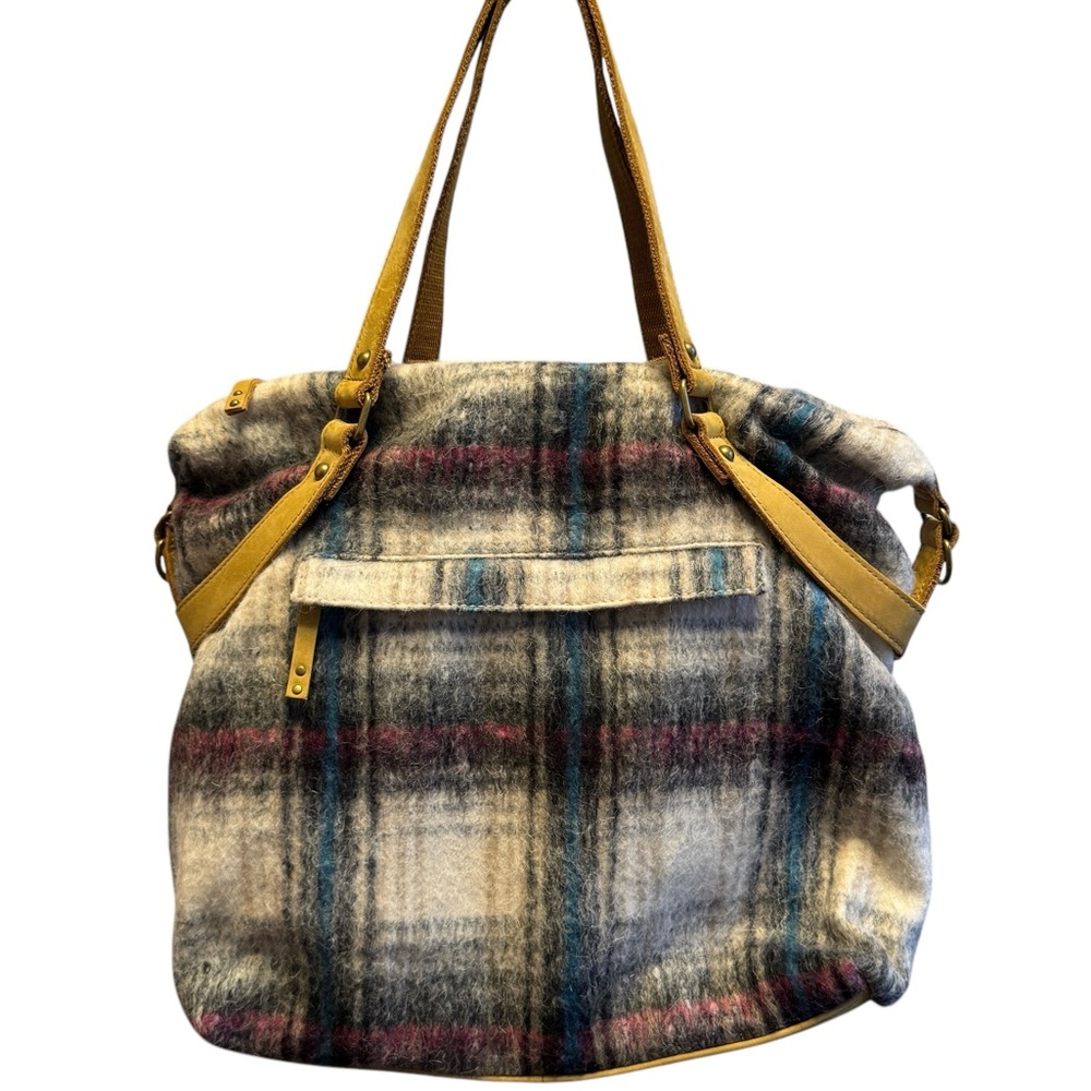 Schuler & Sons Iveta Plaid Wool & Leather Weekender Bag Carryall Preppy Cozy